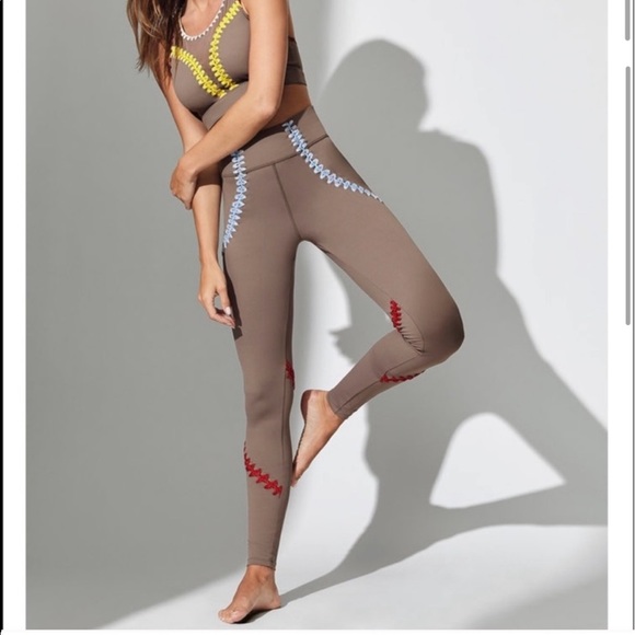 Carbon38 Pants - Carbon38 La Plage Crochet Stitching Leggings Tan Size XS